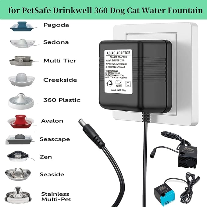 12V Power Adapter for PetSafe Drinkwell 360 Dog Cat Water Fountain Compatible with PetSafe Pump Power Supply&#
